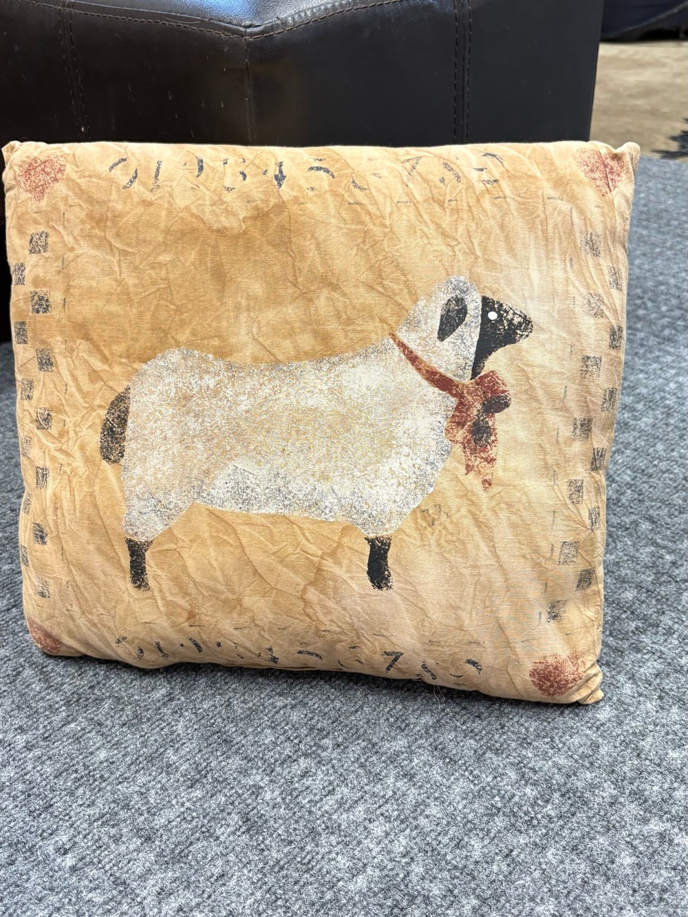Tan Sheep Motif Accent Pillow with Rustic Charm